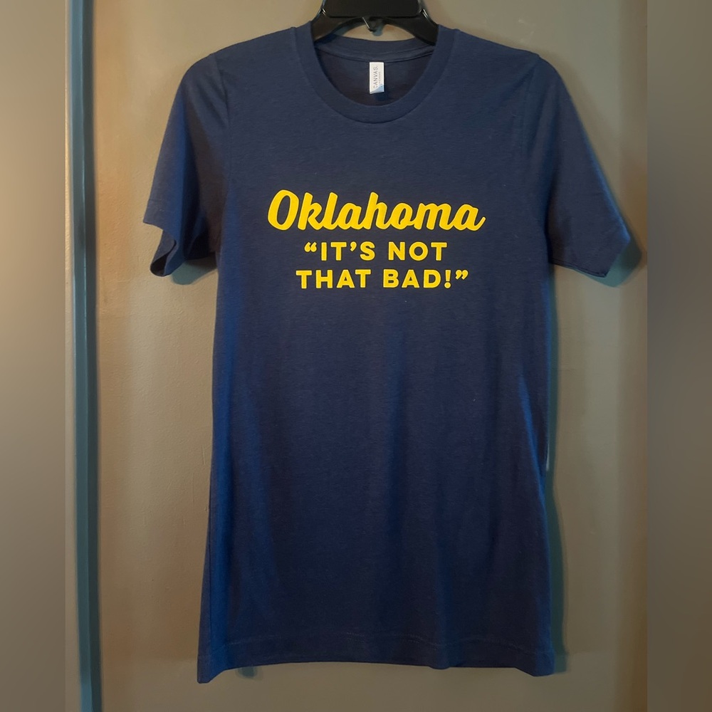 Bella Canvas Navy Tee with Yellow Print…Size S…Like New